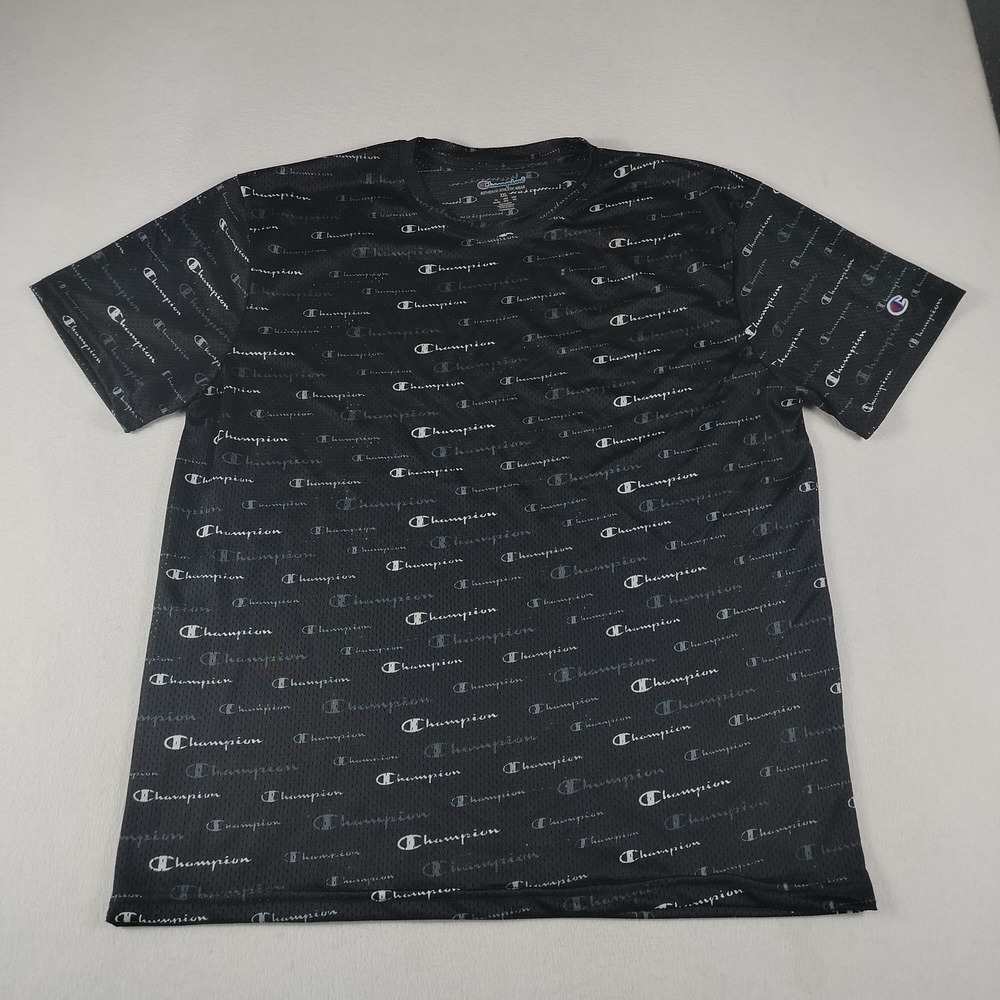Champion Shirt Mens 2XL Black‎ All Over Print Logo Mesh Athletic Tee XXL - Picture 1 of 7